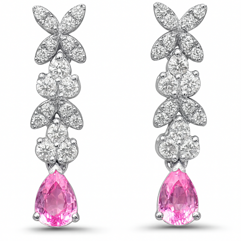 SPECIAL! .66ct G SI 14kt White Gold Diamond & Pink Sapphire Gemstone Drop Earrings