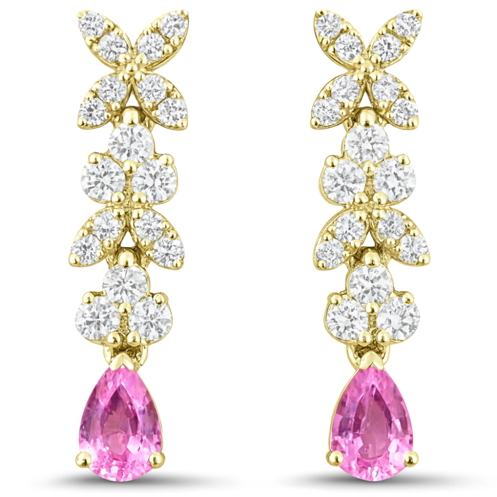 SPECIAL! .68ct G SI 14kt Yellow Gold Diamond & Pink Sapphire Gemstone Drop Earrings