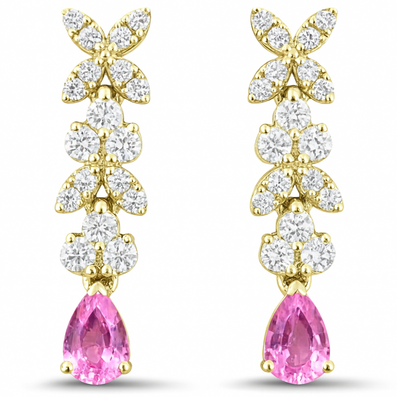 SPECIAL! .68ct G SI 14kt Yellow Gold Diamond & Pink Sapphire Gemstone Drop Earrings