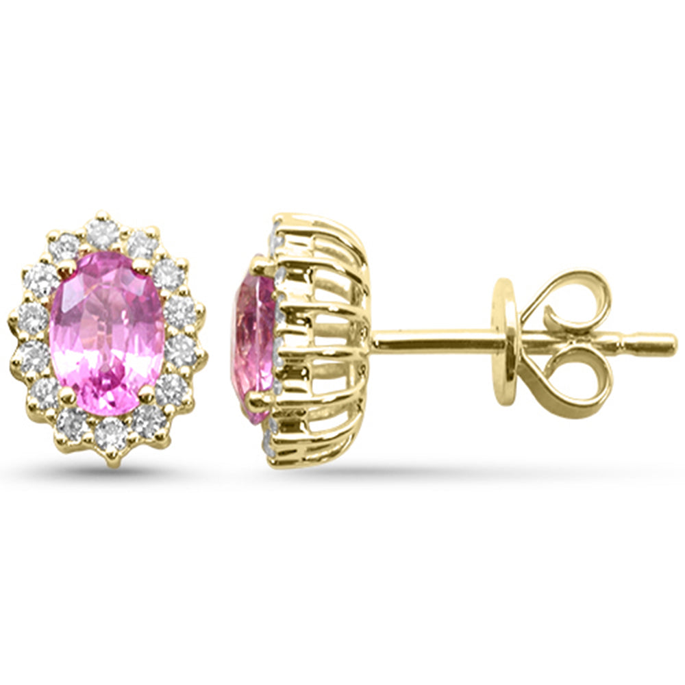 SPECIAL! 1.30ct G SI 14kt Yellow Gold Diamond & Pink Sapphire Gemstone Earrings