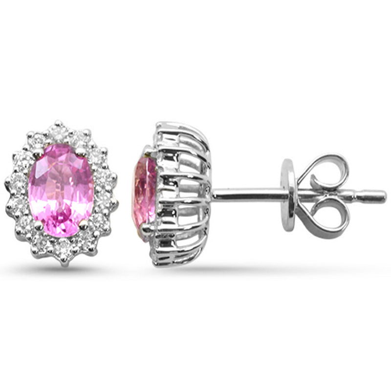 SPECIAL! 1.26ct G SI 14kt White Gold Diamond & Pink Sapphire Gemstone Earrings