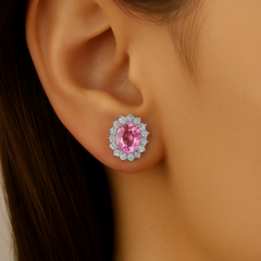 SPECIAL! 1.26ct G SI 14kt White Gold Diamond & Pink Sapphire Gemstone Earrings