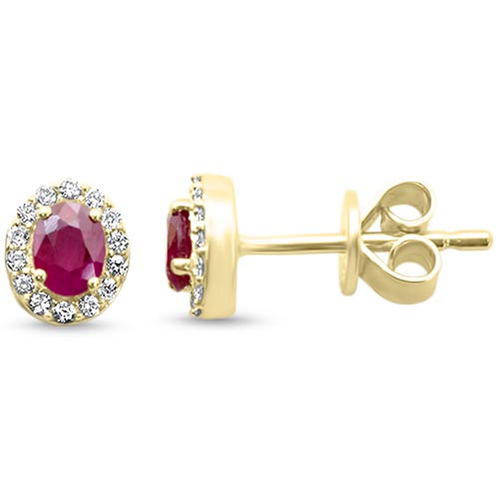 SPECIAL!.57ct G SI 14kt Yellow Gold Diamond & Ruby Gemstone Halo Stud Earrings