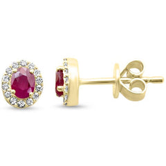 SPECIAL!.57ct G SI 14kt Yellow Gold Diamond & Ruby Gemstone Halo Stud Earrings