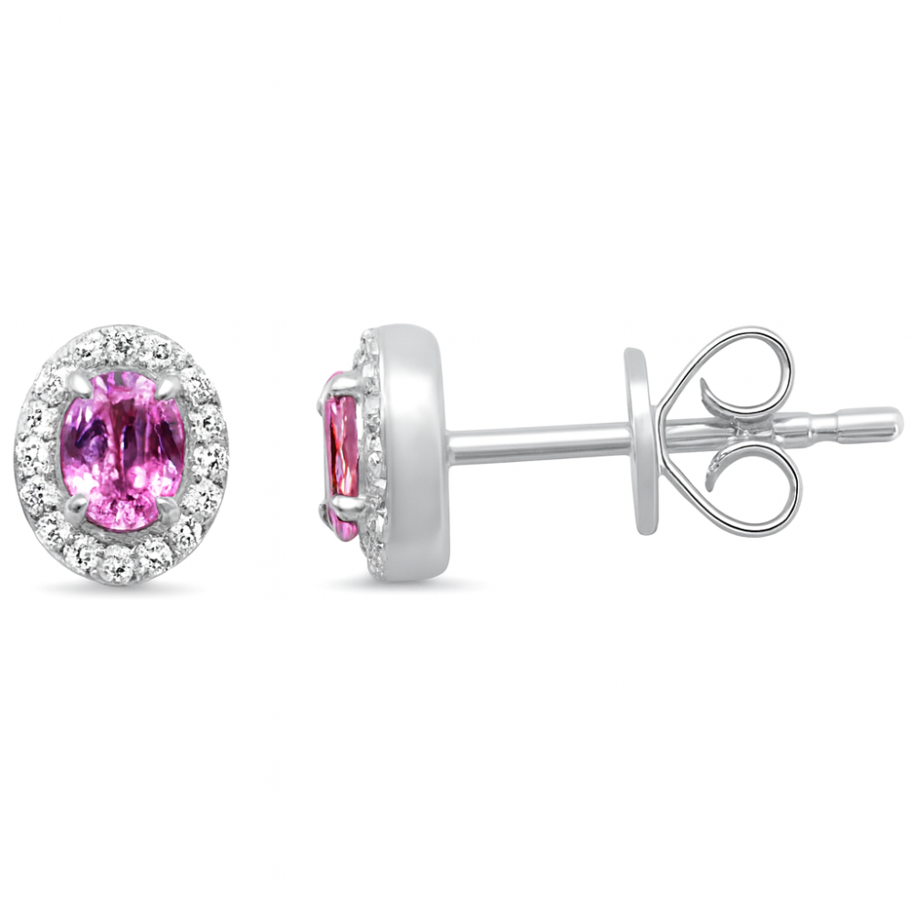 .51ct G SI 14kt White Gold Diamond & Pink Sapphire Halo Stud Gemstone Earrings
