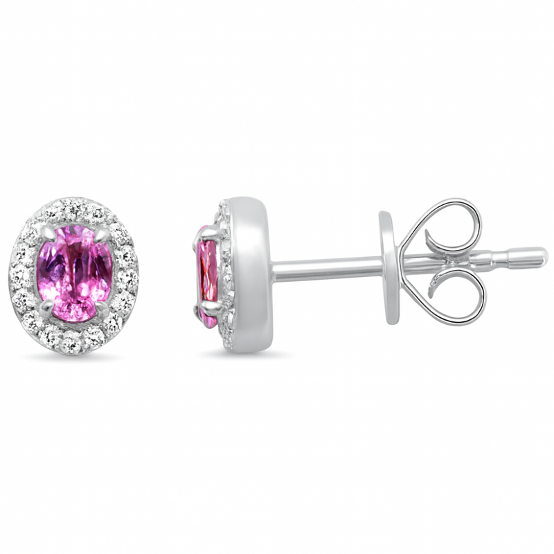 .51ct G SI 14kt White Gold Diamond & Pink Sapphire Halo Stud Gemstone Earrings