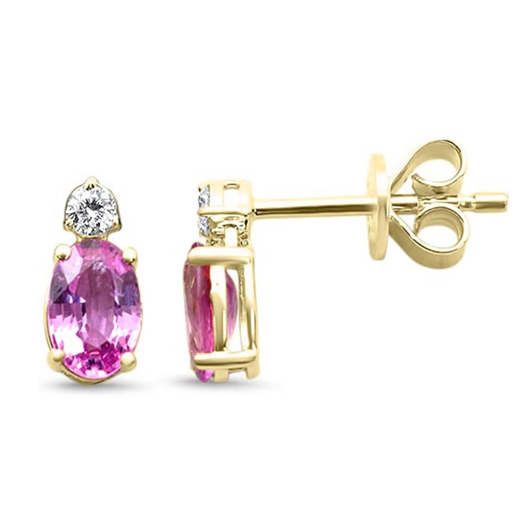 SPECIAL! 1.01ct G SI 14kt Yellow Gold Diamond & Pink Sapphire Gemstone Earrings