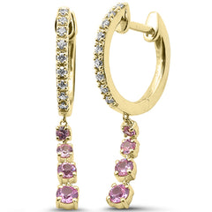 SPECIAL! .54ct G SI 14kt Yellow Gold Diamond & Pink Sapphire Gemstone Drop Dangle Earrings