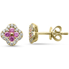 SPECIAL! .53ct G SI 14kt Yellow Gold Diamond & Pink Sapphire Gemstone Petite Clover Earrings