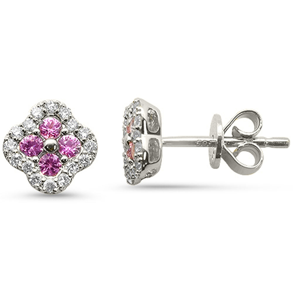 SPECIAL! .49ct G SI 14kt White Gold Diamond & Pink Sapphire Gemstone Petite Clover Earrings