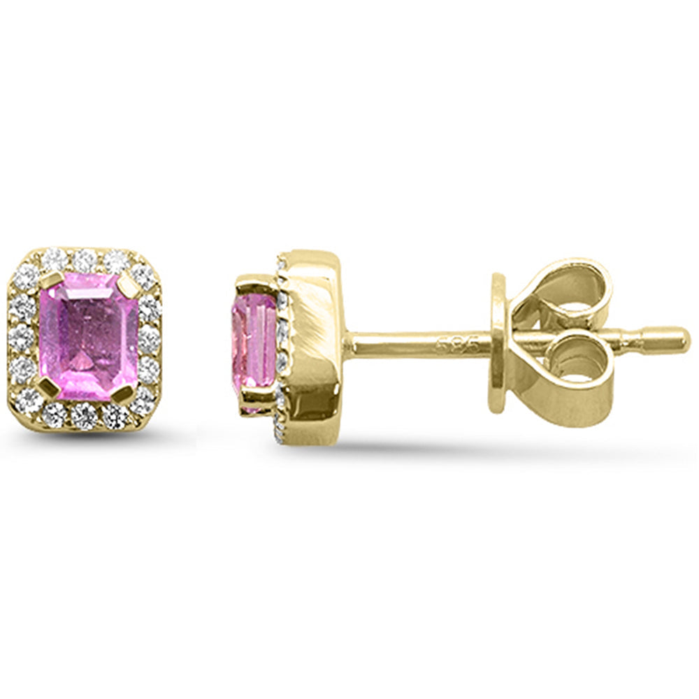 SPECIAL! .72ct G SI 14kt Yellow Gold Diamond & Pink Sapphire Halo Gemstones Stud Earrings