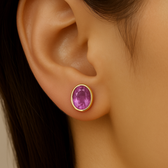 SPECIAL!1.15ct G SI 14kt Yellow Gold Oval Pink Sapphire Gemstone Earrings