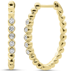 SPECIAL! .19ct G SI 14kt Yellow Gold Diamond Beaded Earrings Oval Hoop Earrings