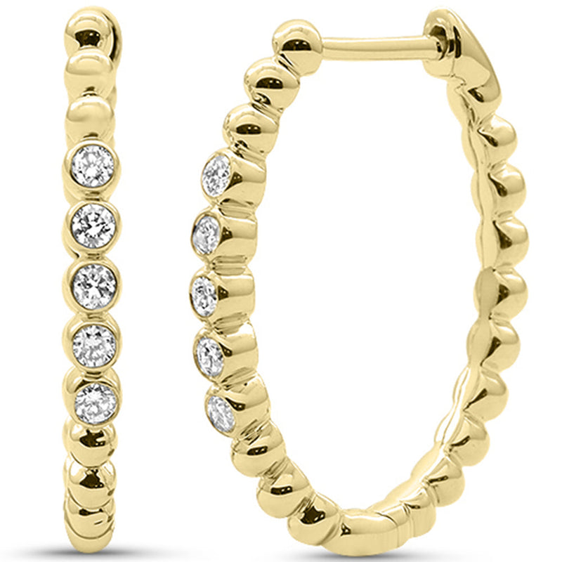 SPECIAL! .19ct G SI 14kt Yellow Gold Diamond Beaded Earrings Oval Hoop Earrings
