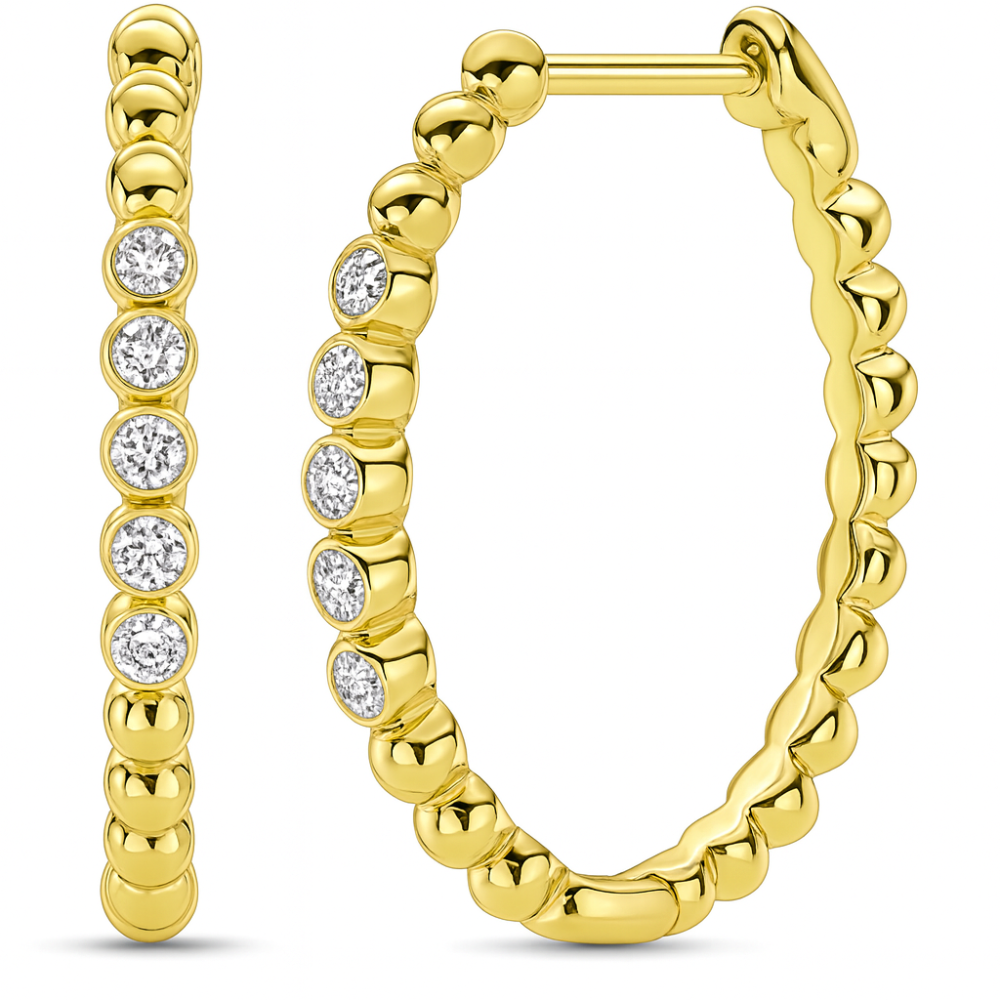 SPECIAL! .19ct G SI 14kt Yellow Gold Diamond Beaded Earrings Oval Hoop Earrings