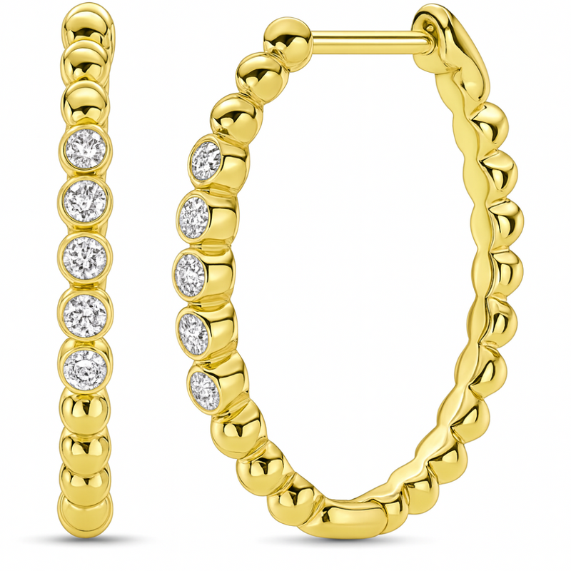 SPECIAL! .19ct G SI 14kt Yellow Gold Diamond Beaded Earrings Oval Hoop Earrings