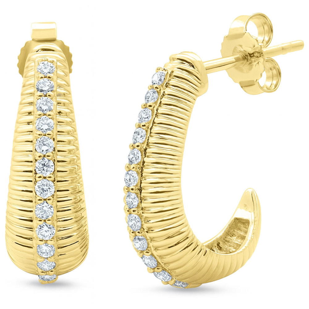 SPECIAL! .24ct G SI 14kt Yellow Gold Modern Diamond J Hoop Earrings