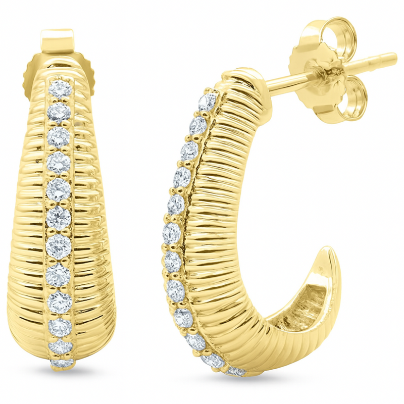 SPECIAL! .24ct G SI 14kt Yellow Gold Modern Diamond J Hoop Earrings