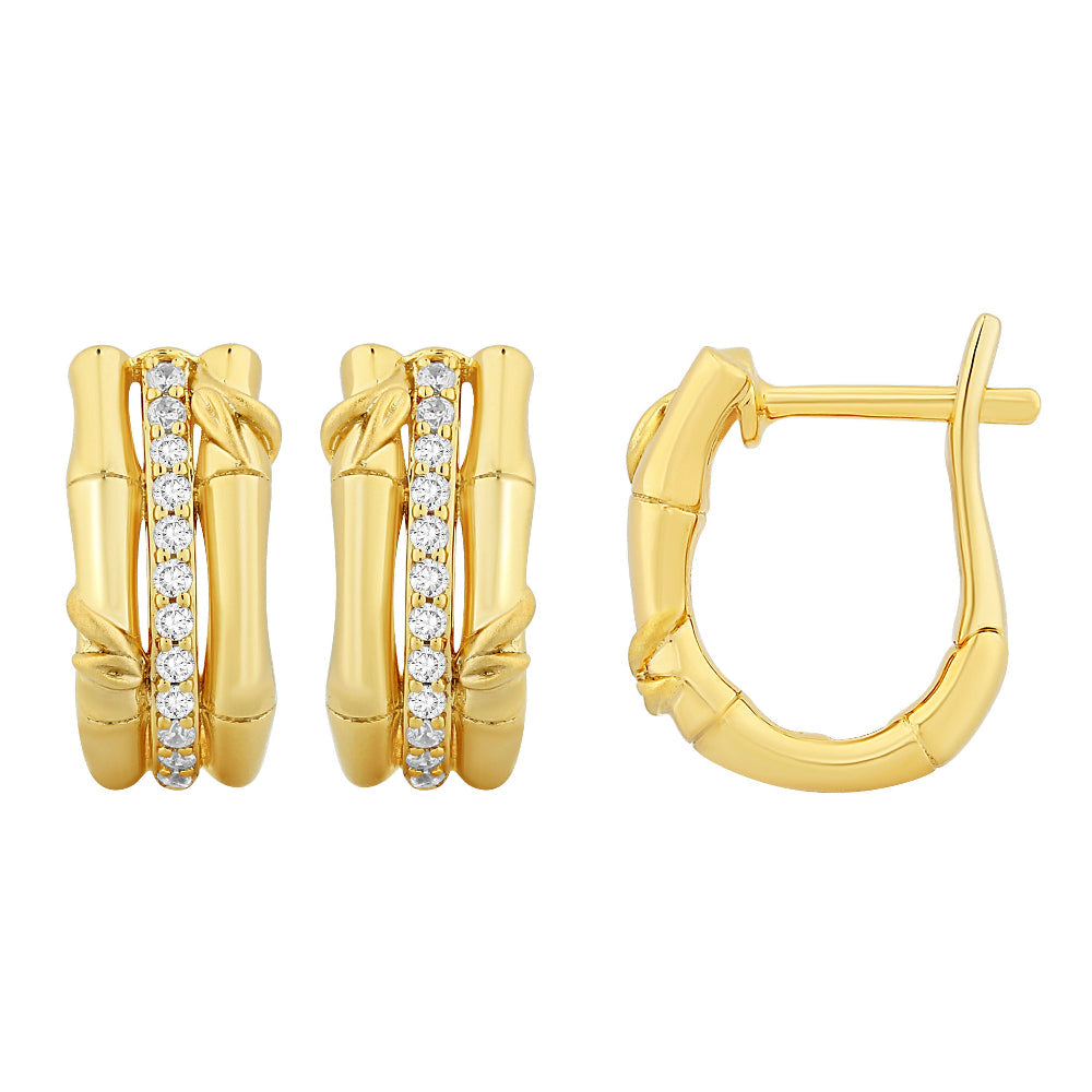 SPECIAL! .24ct G SI 14kt Yellow Gold Diamond Bamboo Design Hoop Earrings