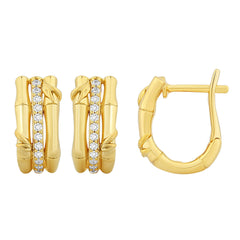 SPECIAL! .24ct G SI 14kt Yellow Gold Diamond Bamboo Design Hoop Earrings