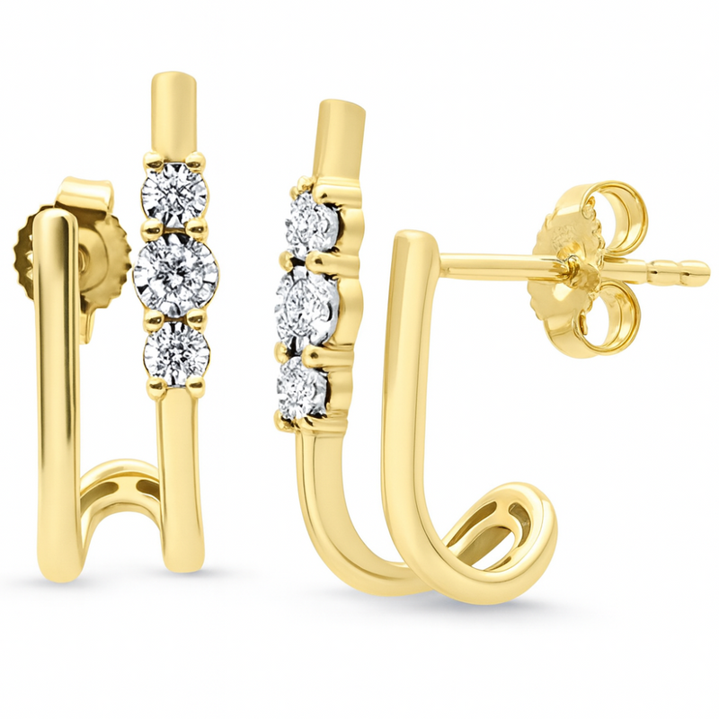 SPECIAL! .09ct G SI 14kt Yellow Gold Round Diamond Double Hoop Earrings