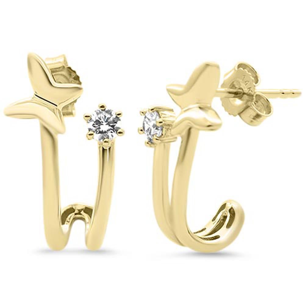 SPECIAL! .21ct G SI 14kt Yellow Gold Diamond Double Hoop Butterfly J Hoop Earrings