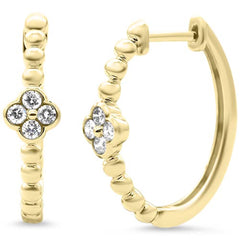 SPECIAL! .2ct G SI 14kt Yellow Gold Diamond beaded clover Earrings Hoop Earrings