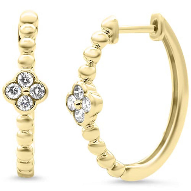 SPECIAL! .2ct G SI 14kt Yellow Gold Diamond beaded clover Earrings Hoop Earrings