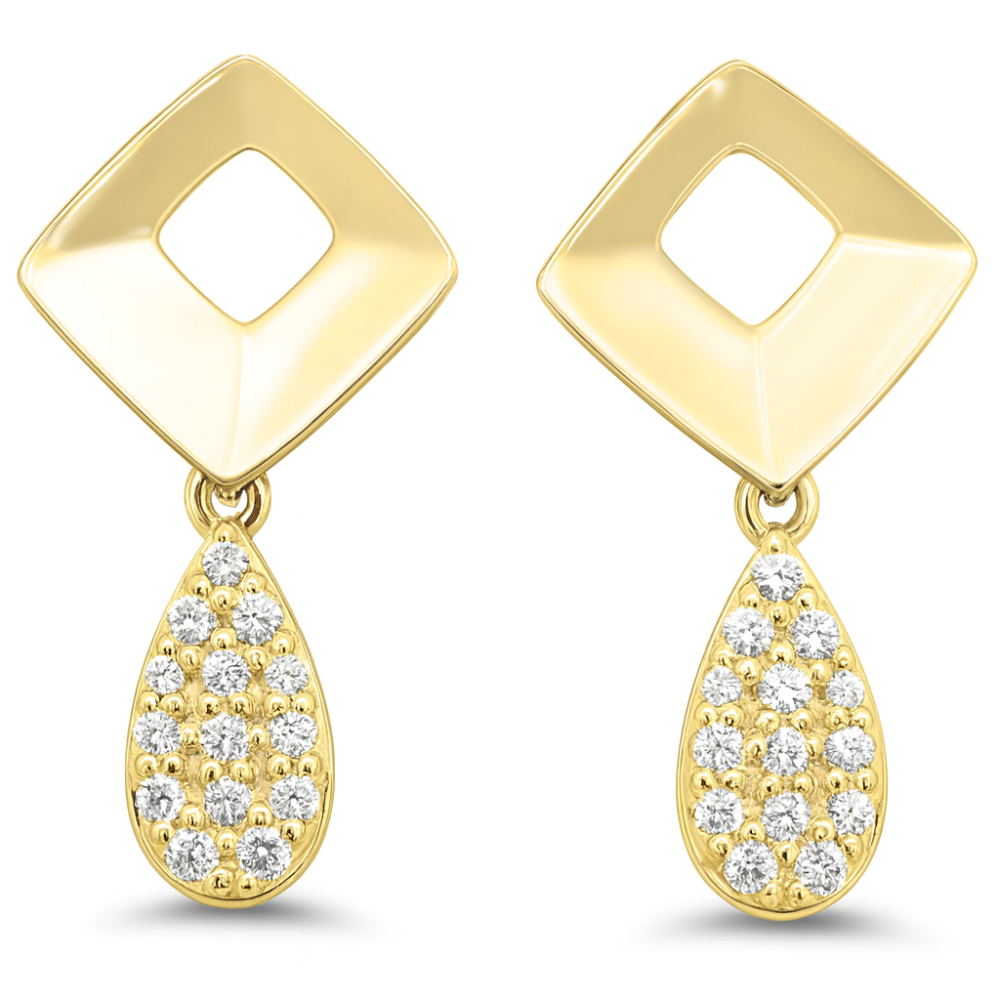 SPECIAL! .24ct G SI 14kt Yellow Gold Round Diamond Modern Drop Earrings