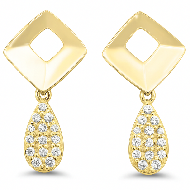 SPECIAL! .24ct G SI 14kt Yellow Gold Round Diamond Modern Drop Earrings