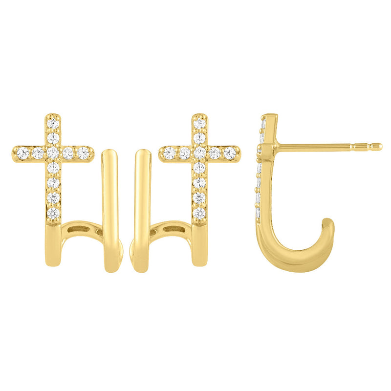 SPECIAL! .24ct G SI 14kt Yellow Gold Diamond Double Hoop Cross Earrings