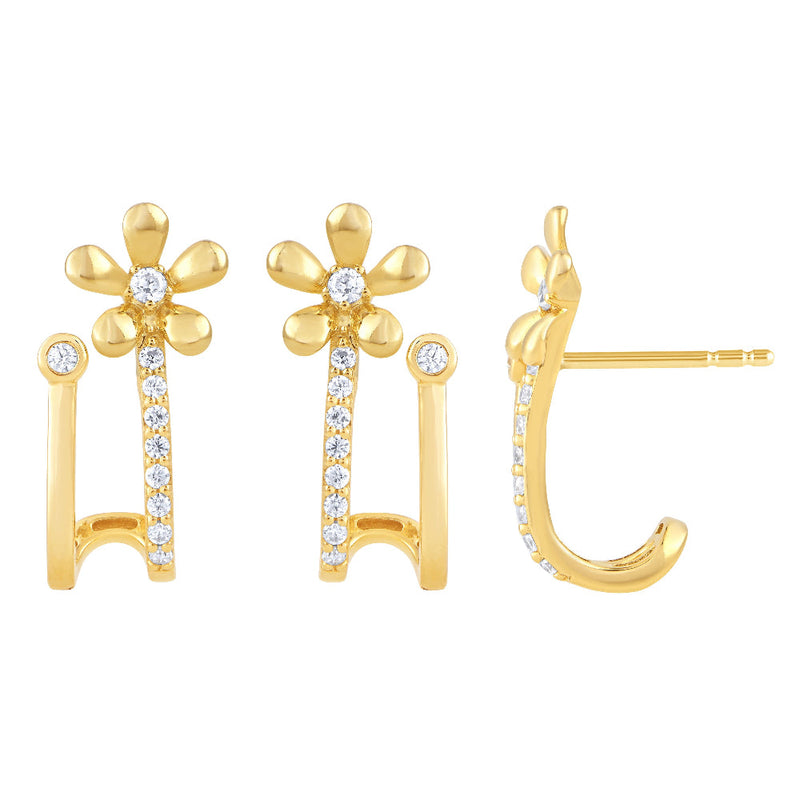 SPECIAL! .20ct G SI 14kt Yellow Gold Diamond Flower Double J Hoop Earrings