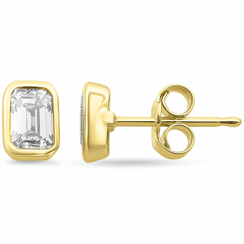 SPECIAL! .61ct G SI 14K Yellow Gold Bezel Set Emerald Cut Diamond Solitaire Earrings