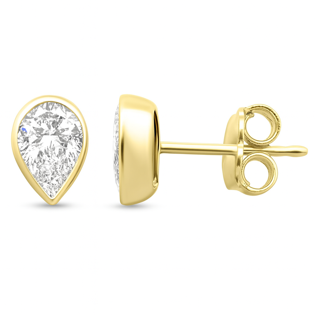 SPECIAL! 0.85ct G SI 14KT Yellow Gold Bezel Set Pear Diamond Stud Earrings