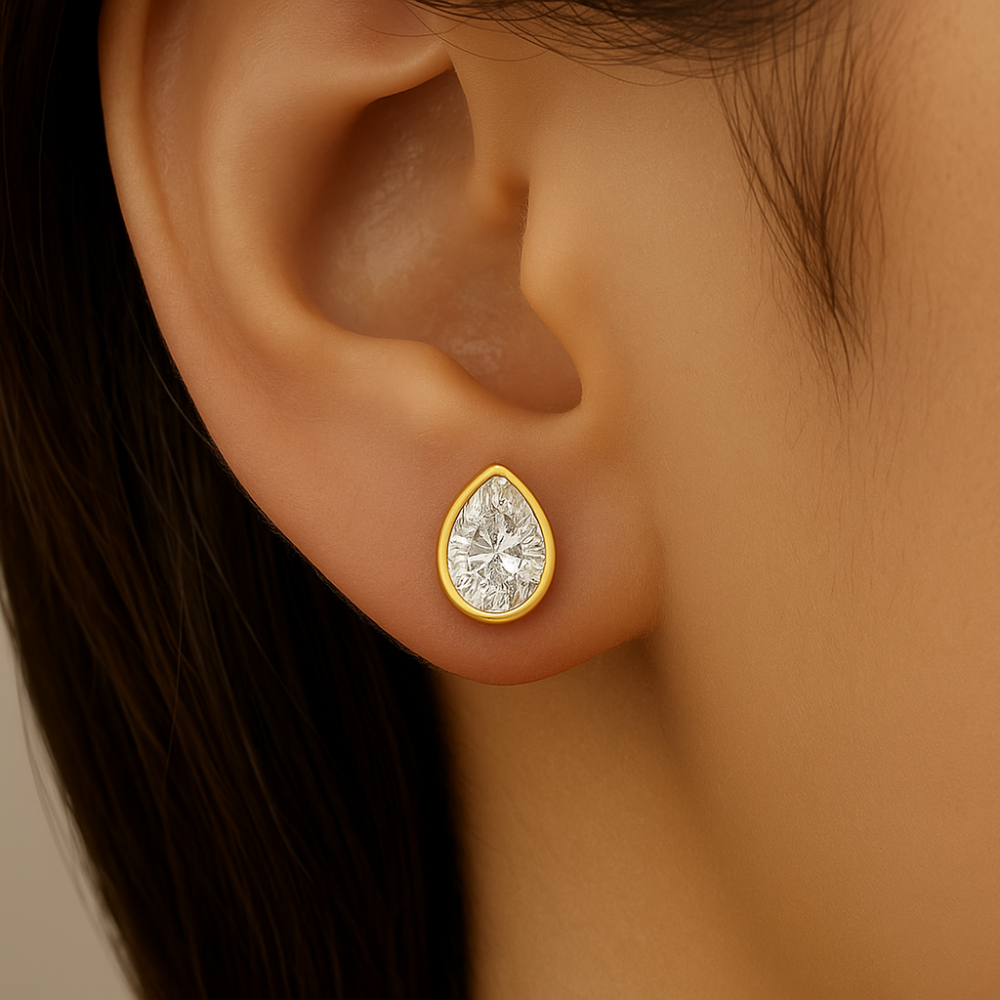 SPECIAL! 0.85ct G SI 14KT Yellow Gold Bezel Set Pear Diamond Stud Earrings