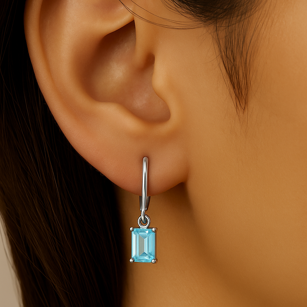 1.00ct G SI White Gold Aquamarine Gemstone Dangling Earrings