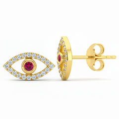 .09ct G SI 14kt Yellow Gold Ruby & Diamond Evil Eye Earrings