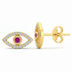 .11ct G SI 14kt Yellow Gold Pink Sapphire & Diamond Evil Eye Earrings