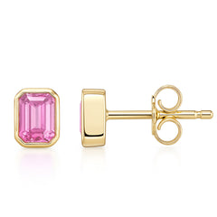 0.66ct 14kt Yellow Gold Pink Sapphire Gemstone Bezel Set Stud Earrings