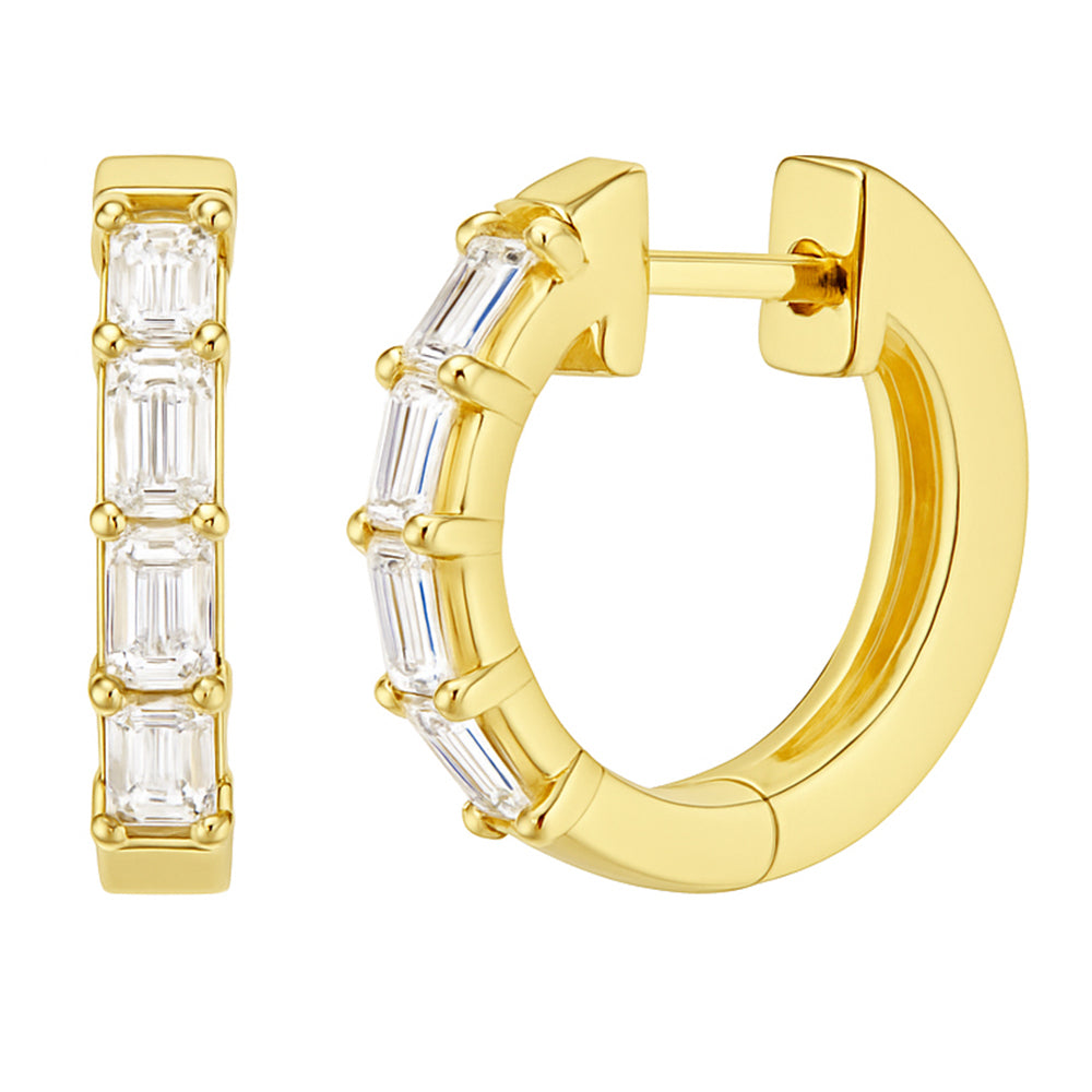 SPECIAL! .93ct G SI 14kt Yellow Gold Emerald Cut Diamond Hoop Huggie Earrings
