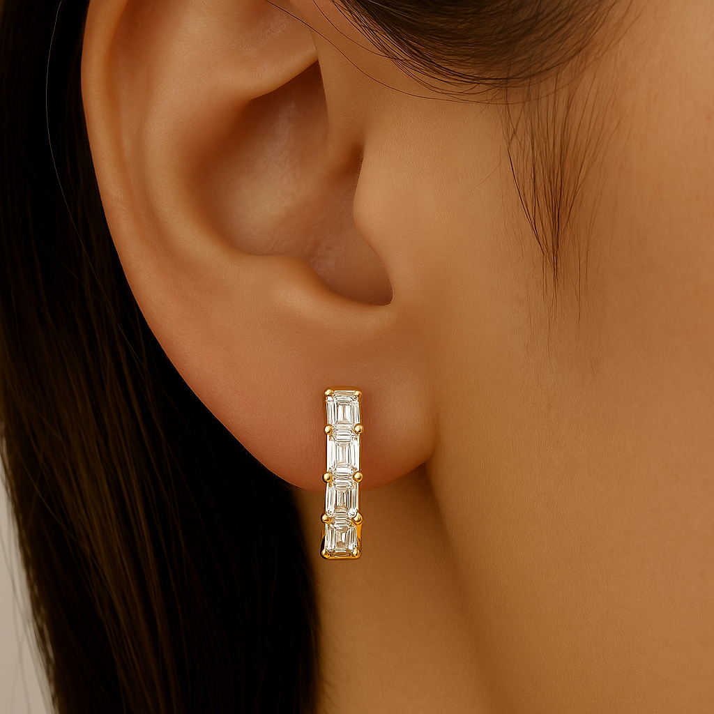 SPECIAL! .93ct G SI 14kt Yellow Gold Emerald Cut Diamond Hoop Huggie Earrings
