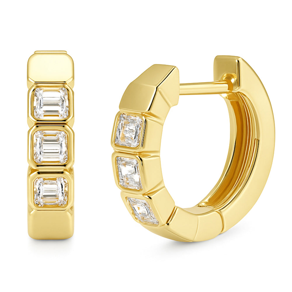 SPECIAL! .53ct G SI 14kt Yellow Gold Emerald Cut Diamond Hoop Huggie Earrings