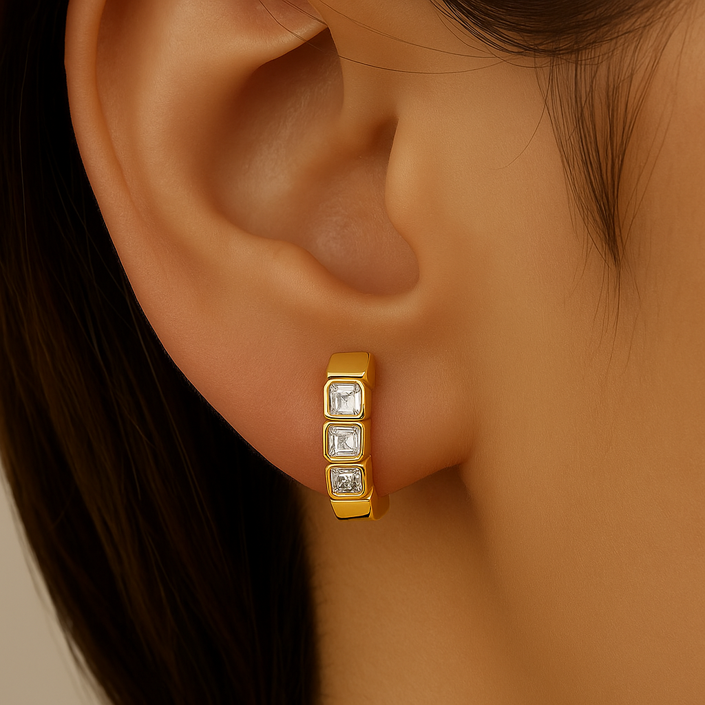 SPECIAL! .53ct G SI 14kt Yellow Gold Emerald Cut Diamond Hoop Huggie Earrings