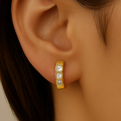 SPECIAL! .53ct G SI 14kt Yellow Gold Emerald Cut Diamond Hoop Huggie Earrings