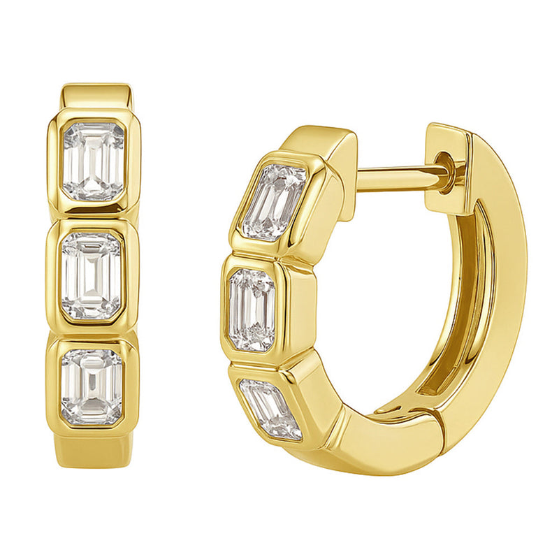 SPECIAL! .92ct G SI 14kt Yellow Gold Emerald Cut Diamond Hoop Huggie Earrings