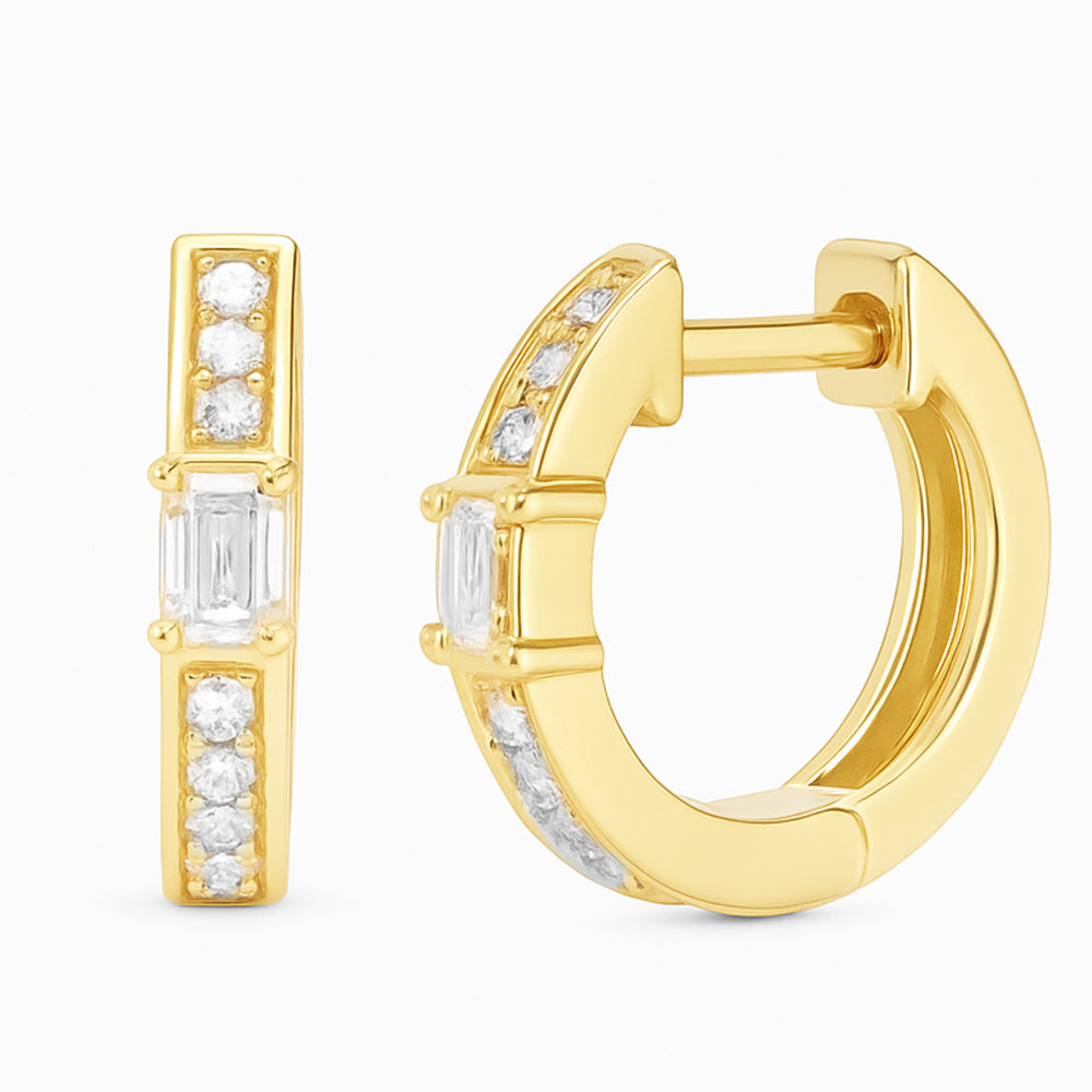 SPECIAL! 0.36ct G SI 14kt Yellow Gold Diamond Emerald Cut Hoop Huggie Earrings