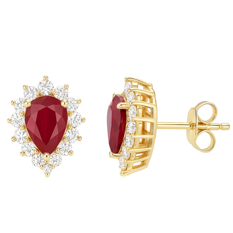 SPECIAL! 1.90ct G SI 14kt Yellow Gold Diamond & Ruby Pear Shape Gemstone Earrings