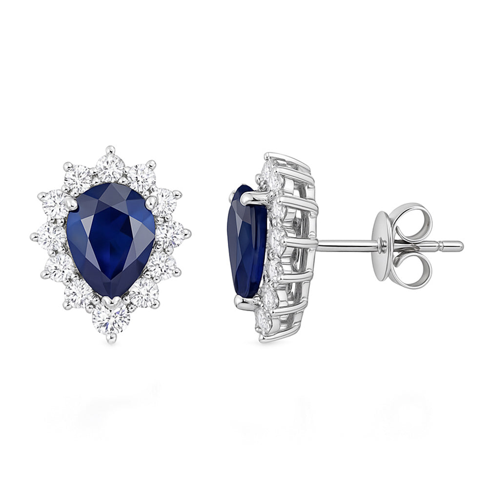SPECIAL! 2.05ct G SI 14kt White Gold Diamond & Pear Blue Sapphire Gemstone Earrings