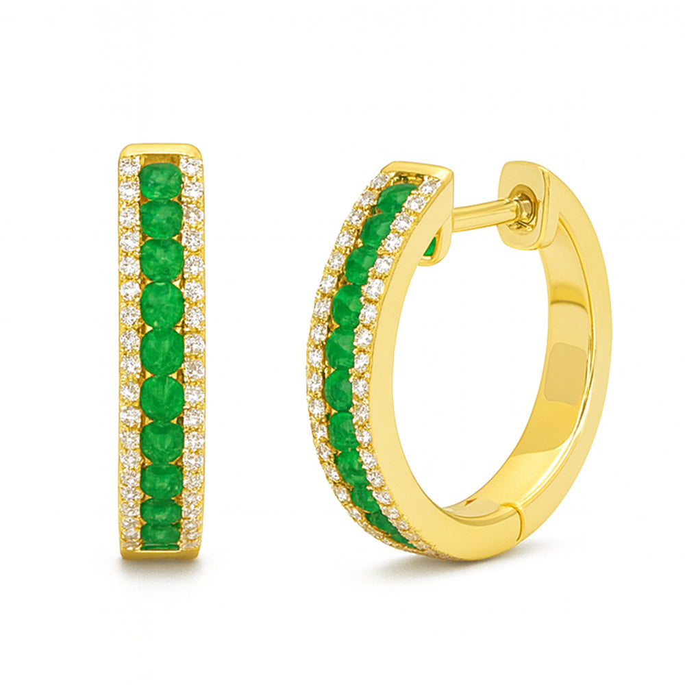 SPECIAL! .43ct G SI 14kt Yellow Gold Diamond & Emerald Gemstone Hoop Earrings