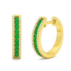 SPECIAL! .43ct G SI 14kt Yellow Gold Diamond & Emerald Gemstone Hoop Earrings